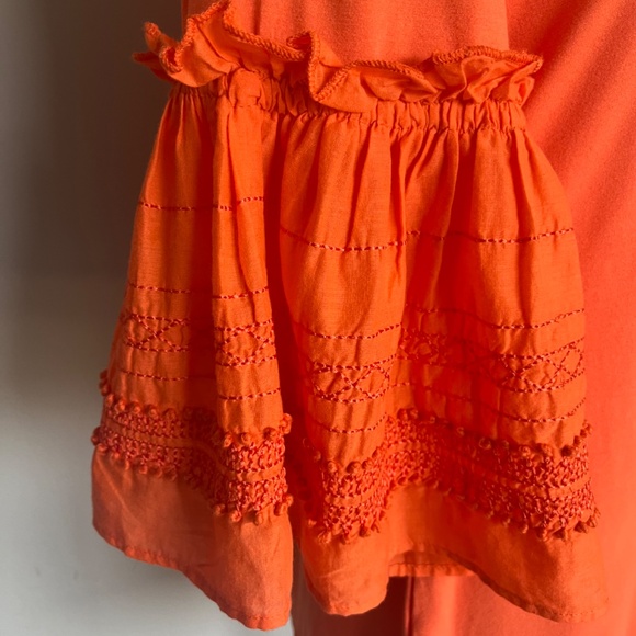 KOBI HALPERIN Embroidered Ruffle Flutter Bell Sleeve Jersey Top Blouse Tangerine - Picture 13 of 16